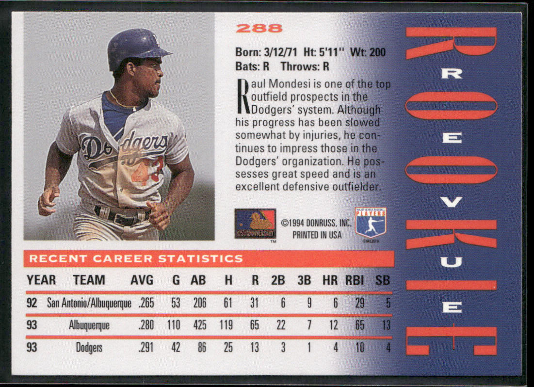 Raul Mondesi 1994 Triple Play #288 Los Angeles Dodgers