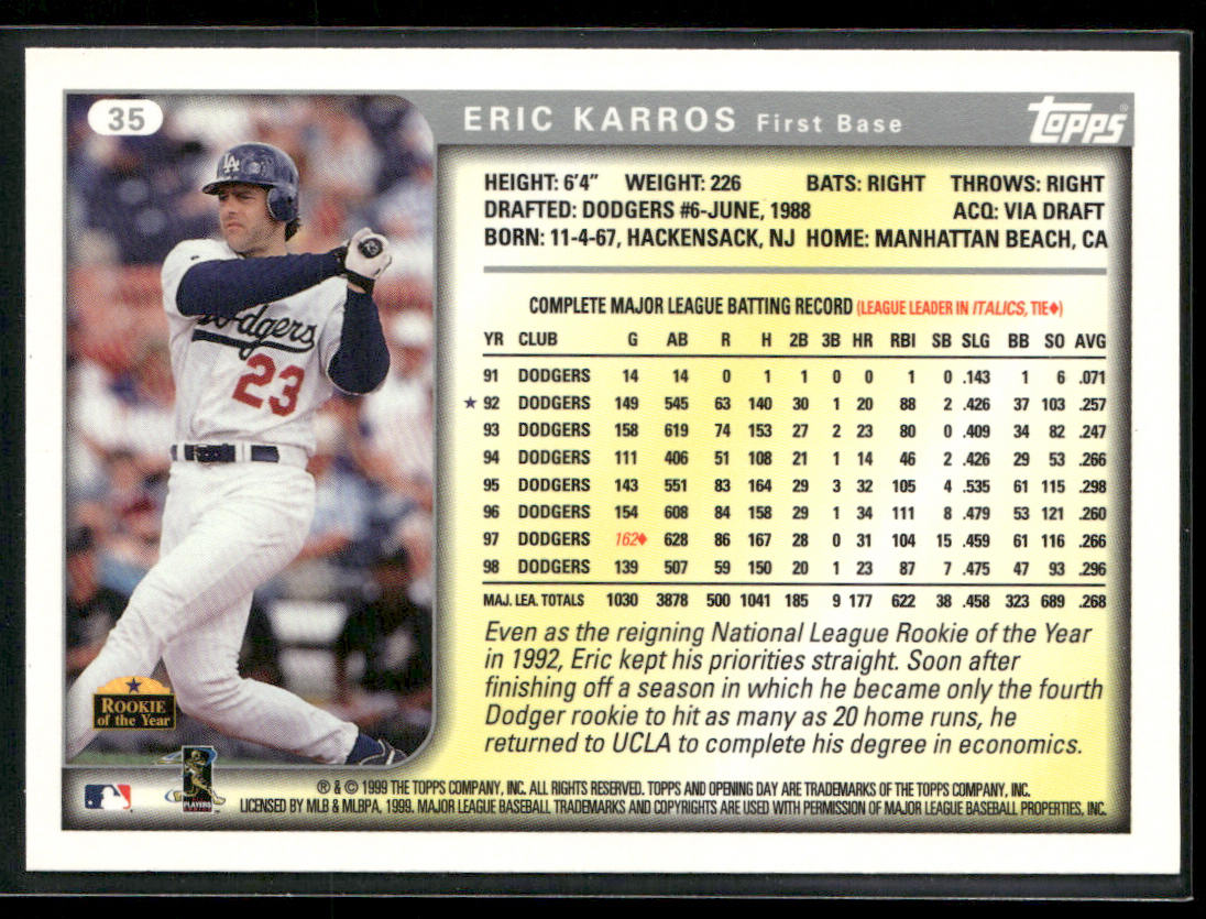 Eric Karros 1999 Topps Opening Day #35 Los Angeles Dodgers