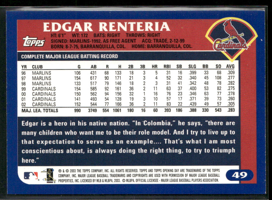 Edgar Renteria 2003 Topps Opening Day #49 St. Louis Cardinals
