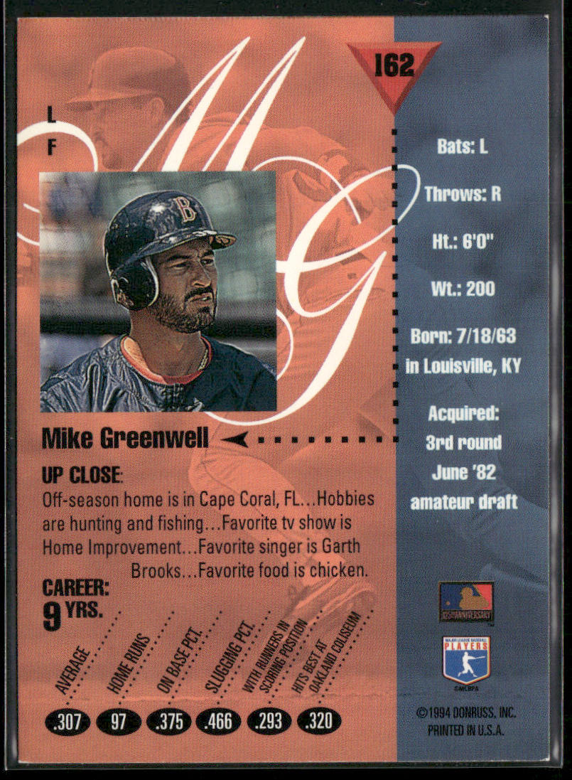 Mike Greenwell 1994 Studio #162 Boston Red Sox