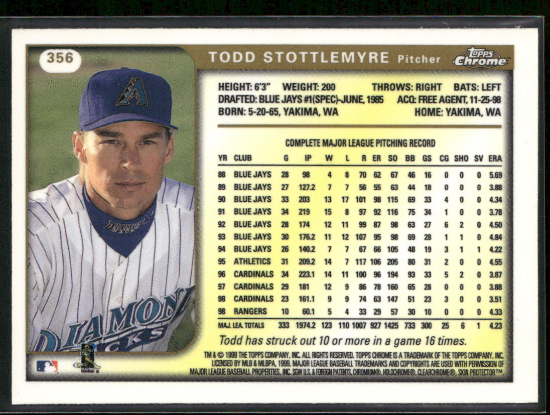 Todd Stottlemyre 1999 Topps Chrome #356 Arizona Diamondbacks