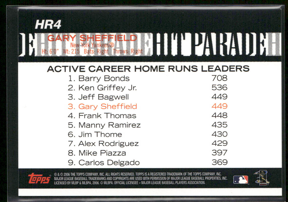 Gary Sheffield 2006 Topps Hit Parade #HR4 New York Yankees