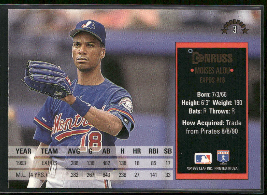 Moises Alou 1994 Donruss #3 Montreal Expos