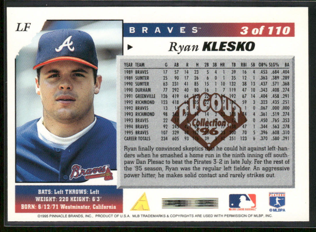 Ryan Klesko 1996 Score Dugout Collection (Series One) #3 Atlanta Braves
