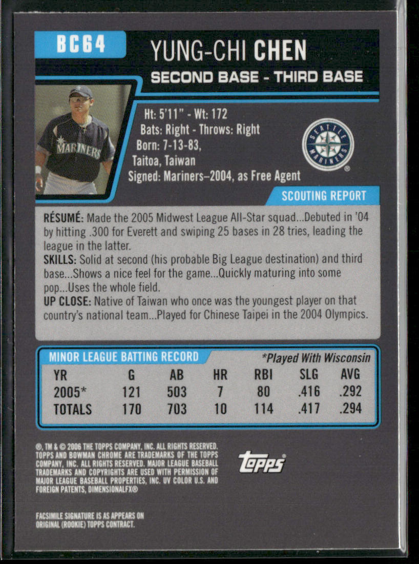 Yung-Chi Chen 2006 Bowman Chrome Prospects #BC64 Seattle Mariners