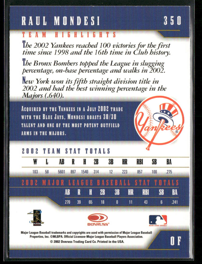 Raul Mondesi 2003 Donruss Team Heroes #350 New York Yankees