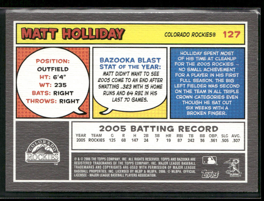 Matt Holliday 2006 Bazooka #127 Colorado Rockies back