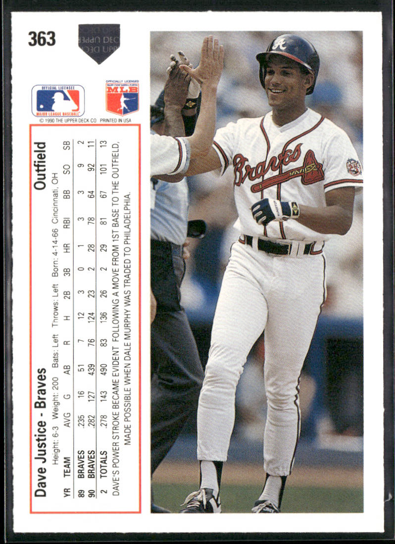 Dave Justice 1991 Upper Deck #363c Atlanta Braves