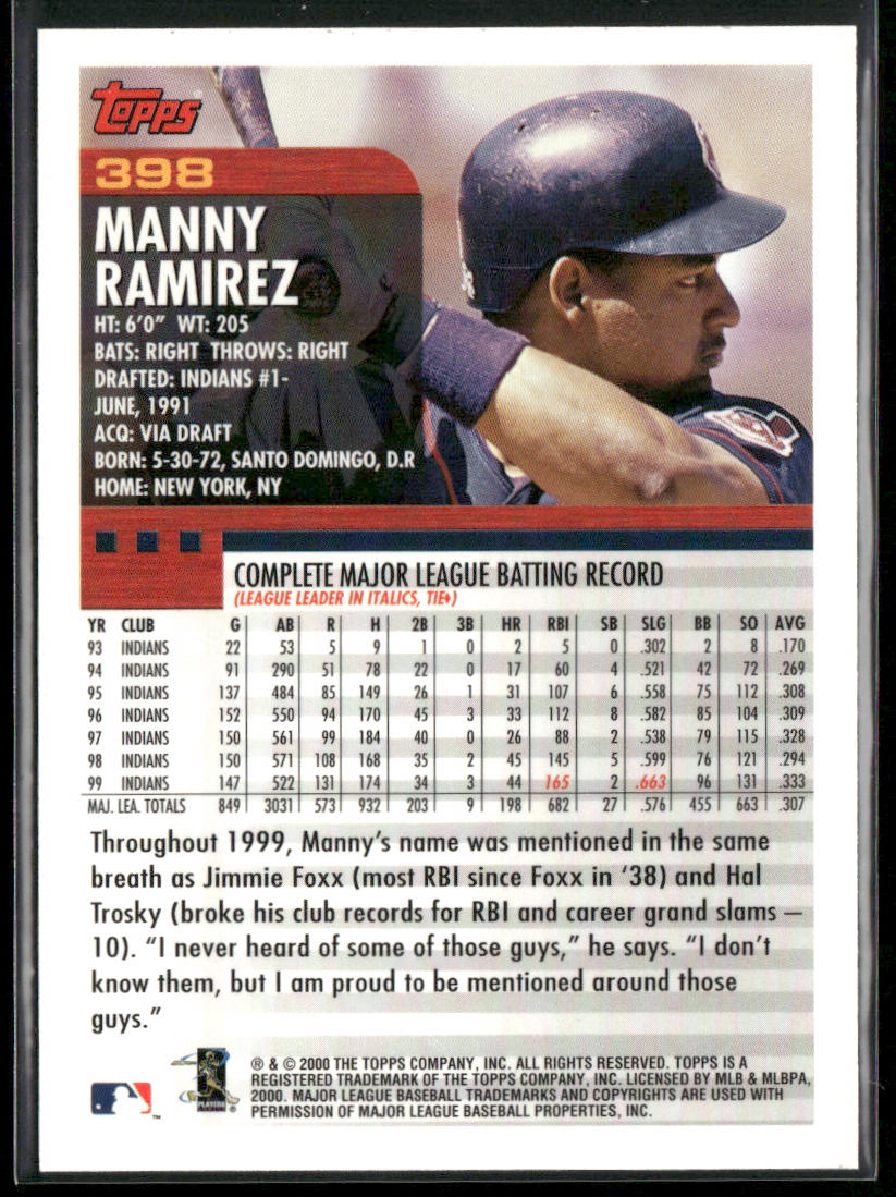 Manny Ramirez 2000 Topps #398 Cleveland Indians