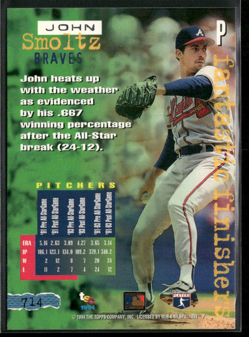 John Smoltz 1994 Stadium Club #714 Atlanta Braves back