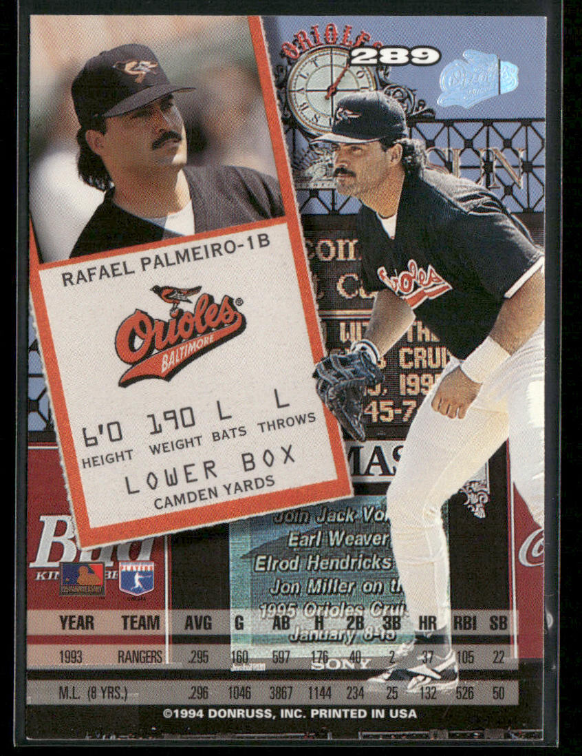 Rafael Palmeiro 1994 Leaf #289 Baltimore Orioles