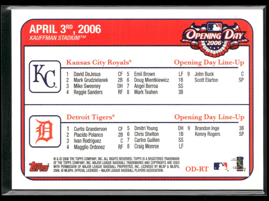 Kansas City Royals vs. Detroit Tigers 2006 Topps Opening Day #OD-RT