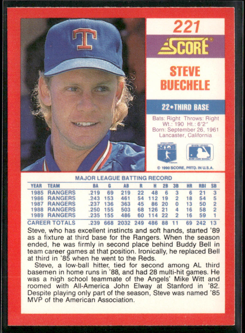 Steve Buechele 1990 Score #221 Texas Rangers