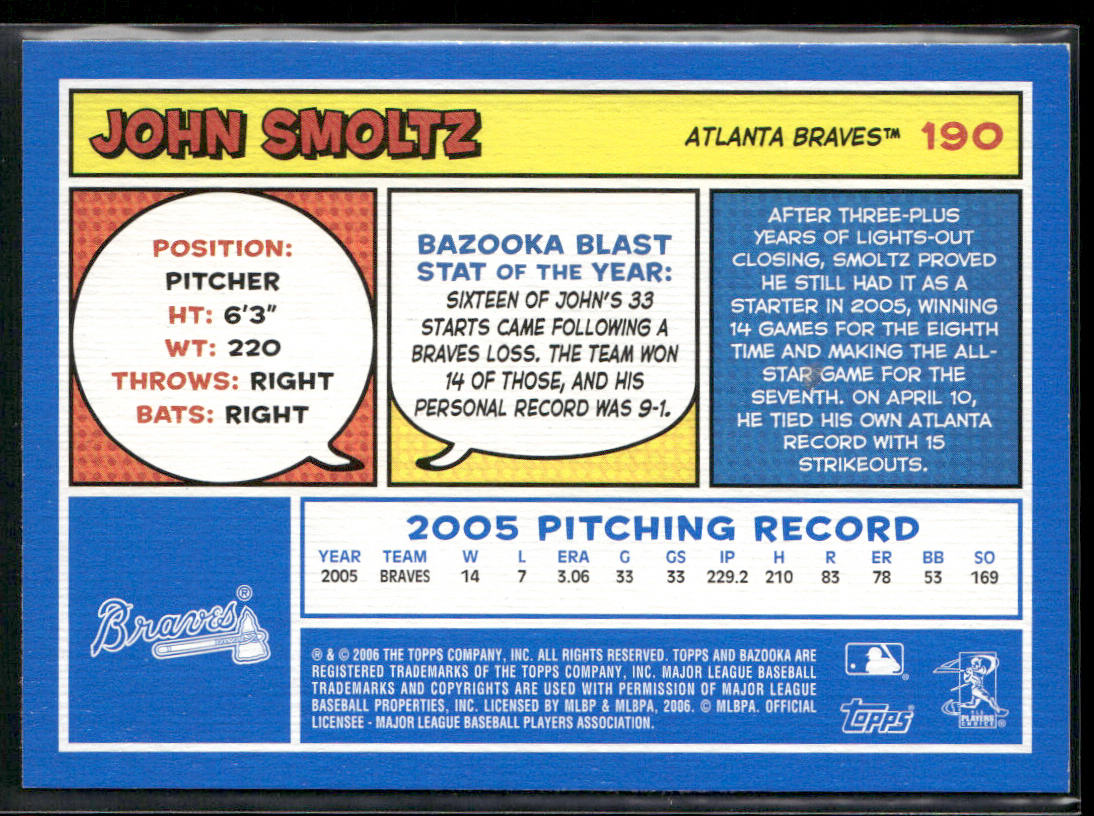 John Smoltz 2006 Bazooka Blue Fortune #190 Atlanta Braves