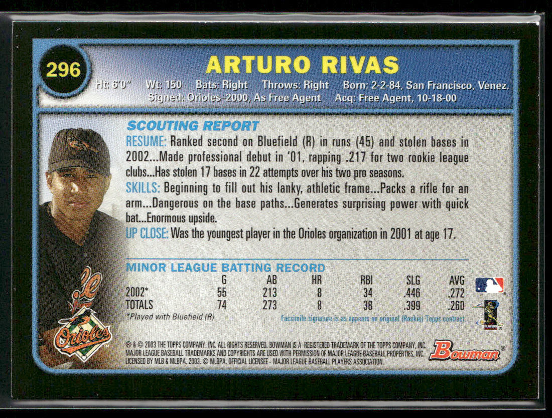 Arturo Rivas 2003 Bowman Gold #296 RC Baltimore Orioles
