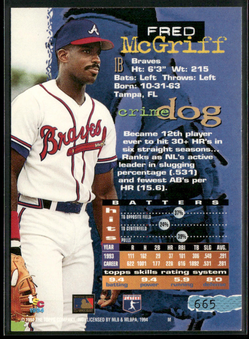 Fred McGriff 1994 Stadium Club Golden Rainbow #665 Atlanta Braves