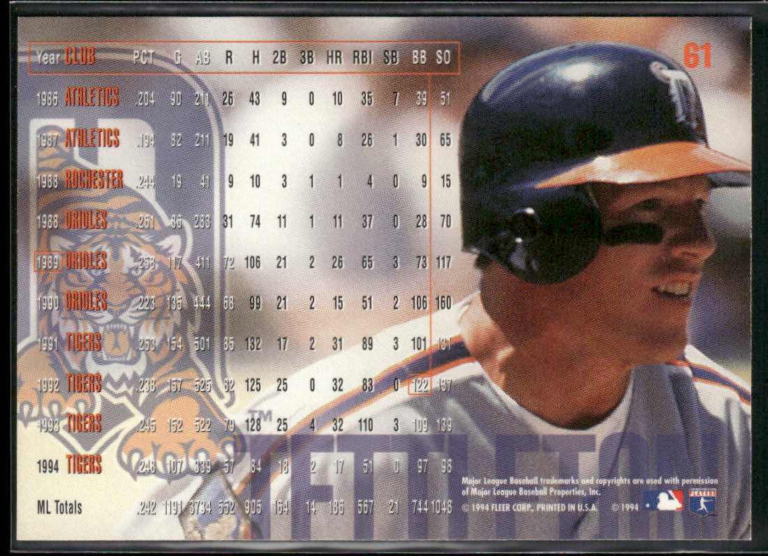 Mickey Tettleton 1995 Fleer #61 Detroit Tigers back