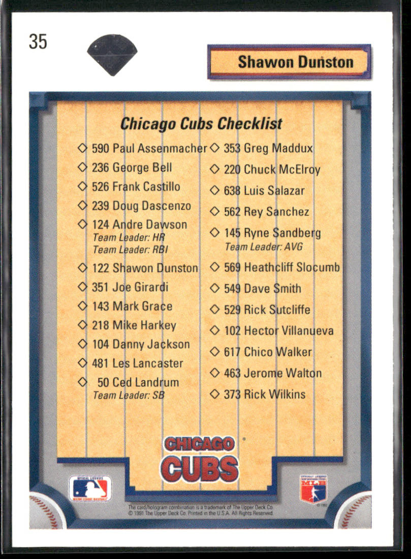 Shawon Dunston 1992 Upper Deck #35 Chicago Cubs