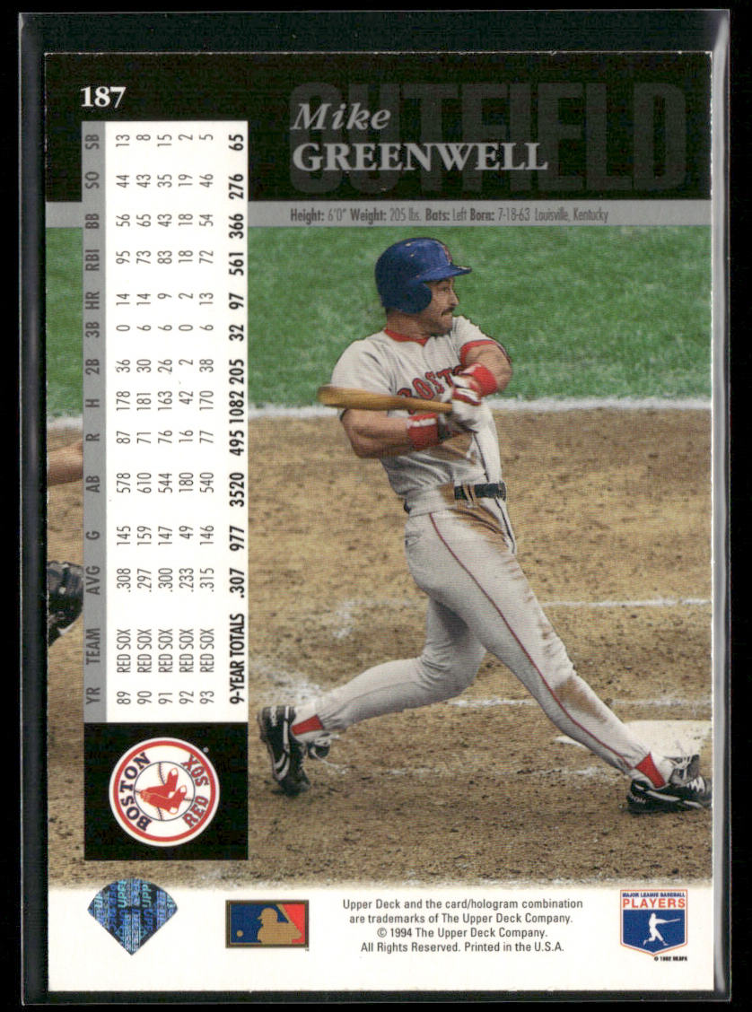 Mike Greenwell 1994 Upper Deck Electric Diamond #187b Boston Red Sox