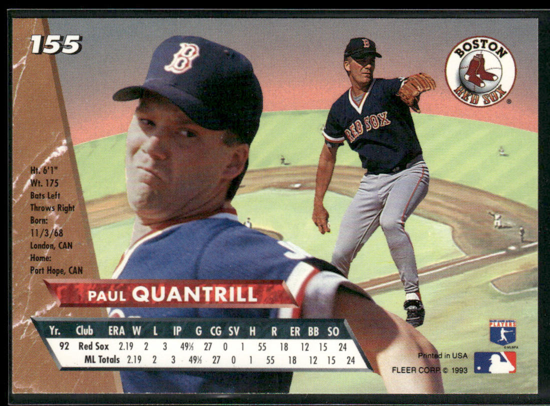 Paul Quantrill 1993 Ultra #155 Boston Red Sox back