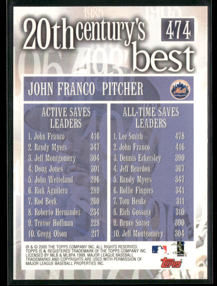 John Franco 2000 Topps #474 New York Mets back
