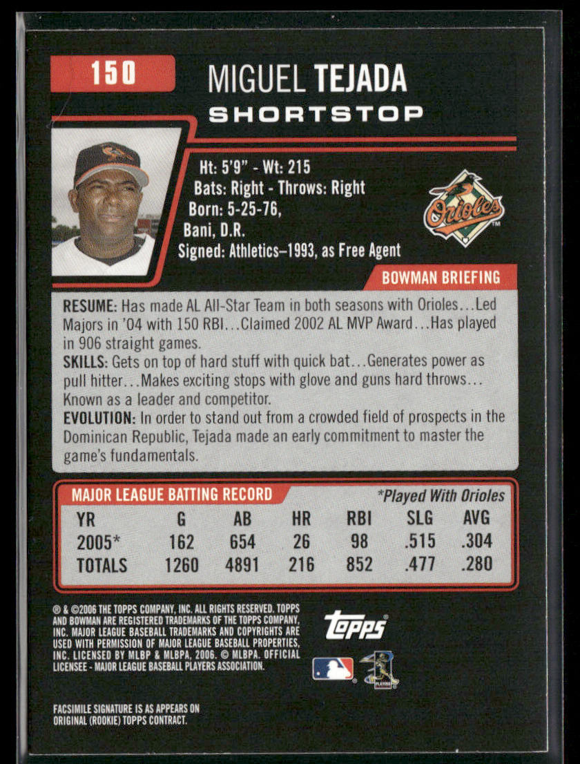 Miguel Tejada 2006 Bowman #150 Baltimore Orioles back