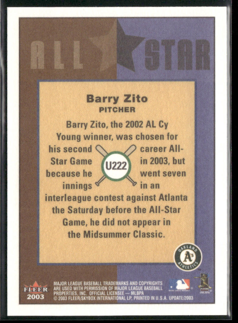 Barry Zito 2003 Fleer Tradition Update #U222 Oakland Athletics