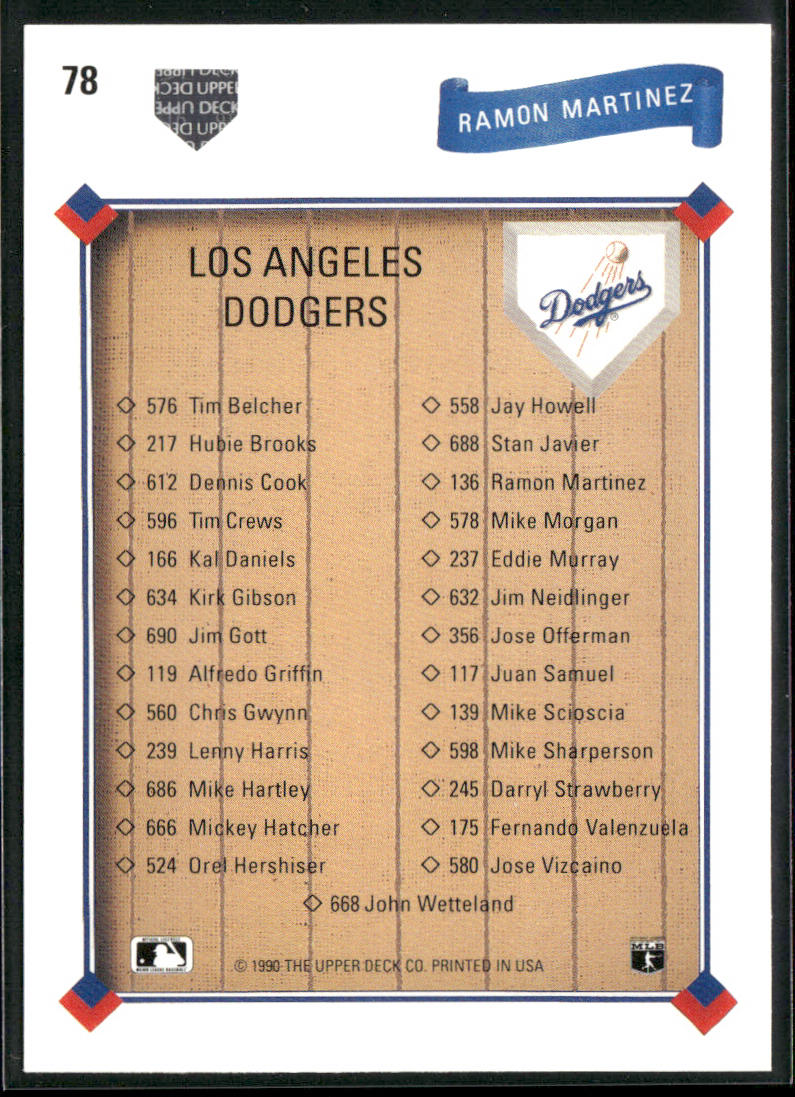 Ramon Martinez 1991 Upper Deck #78b Los Angeles Dodgers