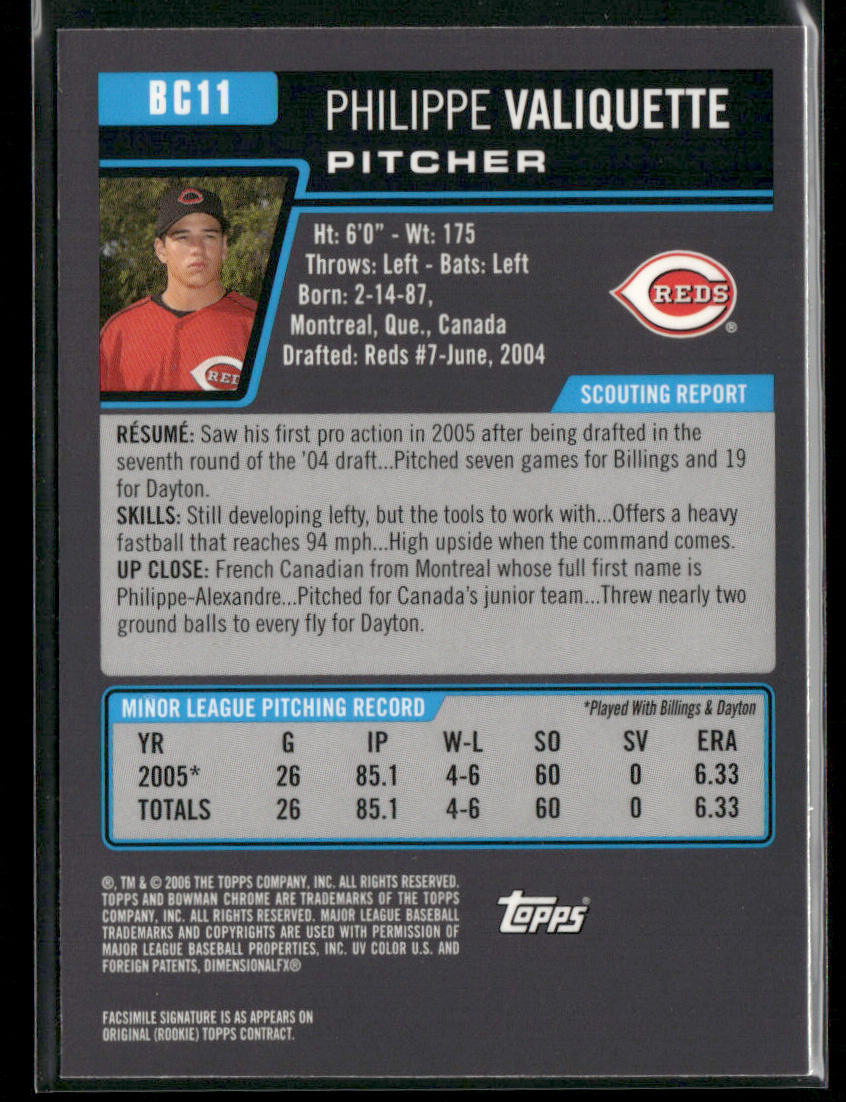 Philippe Valiquette 2006 Bowman Chrome Prospects #BC11 Cincinnati Reds