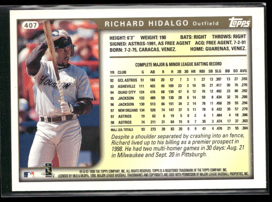 Richard Hidalgo 1999 Topps #407 Houston Astros