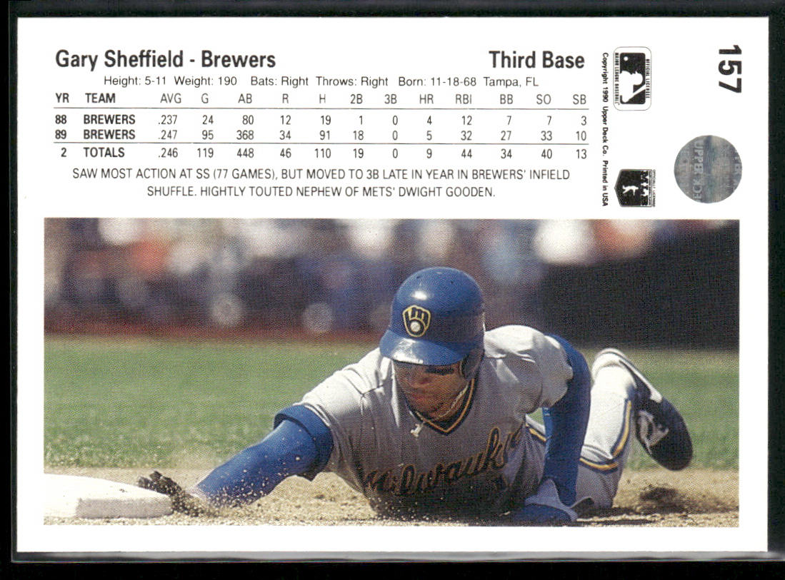 Gary Sheffield 1990 Upper Deck #157b Milwaukee Brewers back