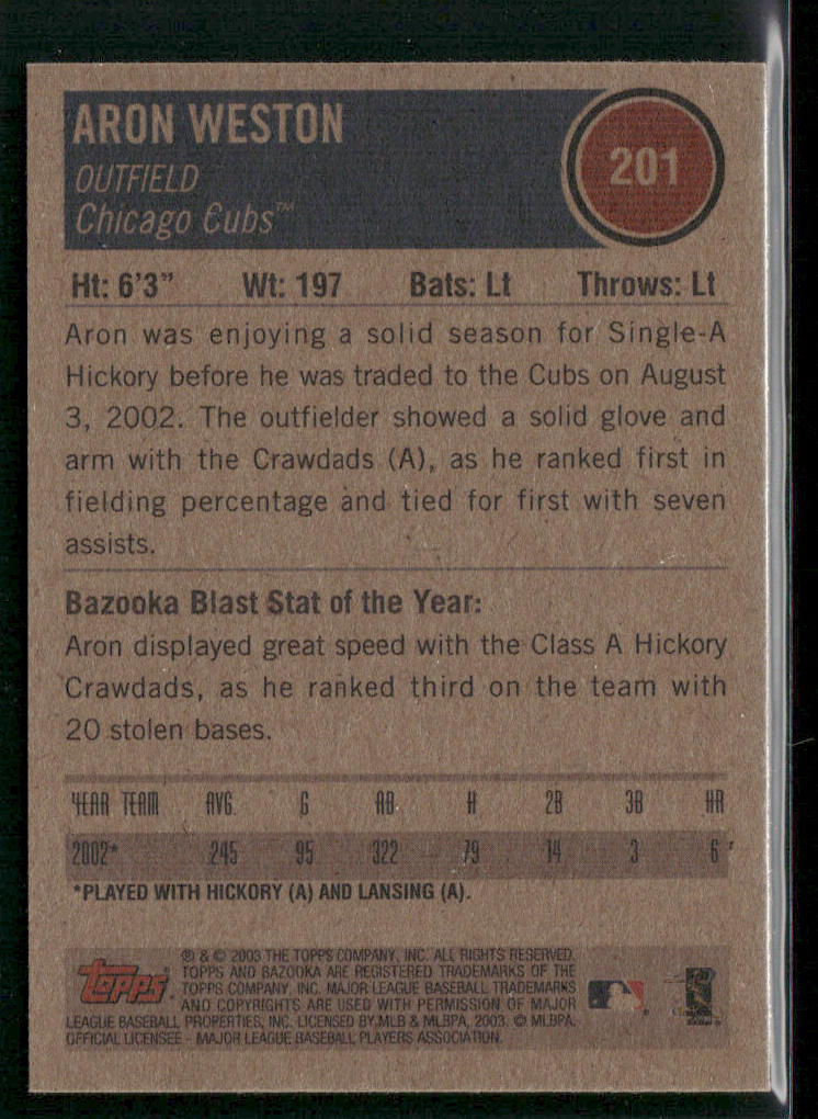 Aron Weston 2003 Bazooka #201 RC Chicago Cubs