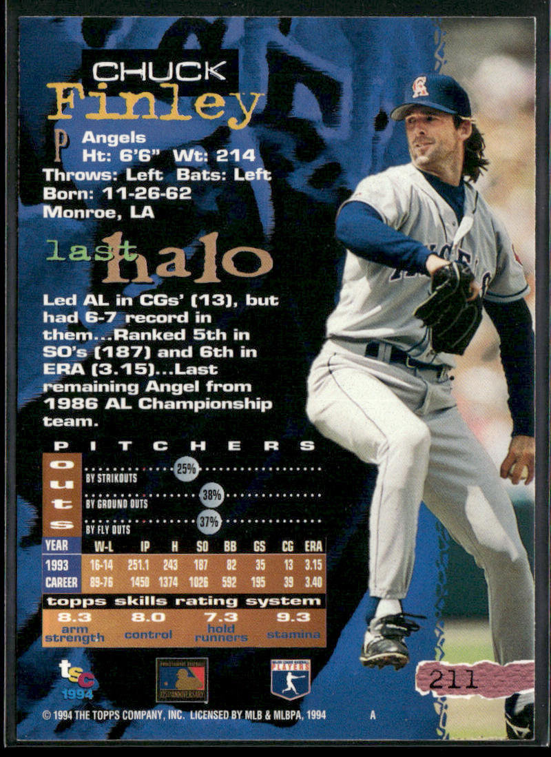 Chuck Finley 1994 Stadium Club #211 California Angels