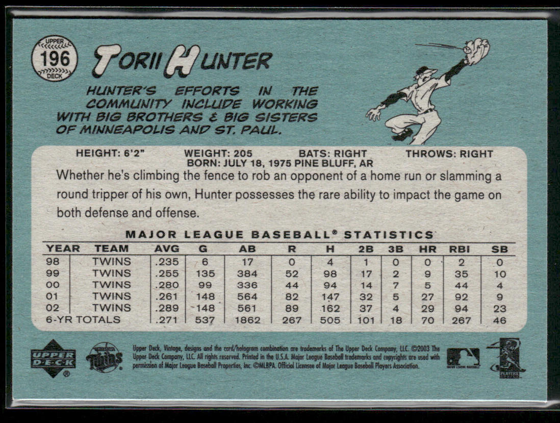 Torii Hunter 2003 Upper Deck Vintage #196 Minnesota Twins