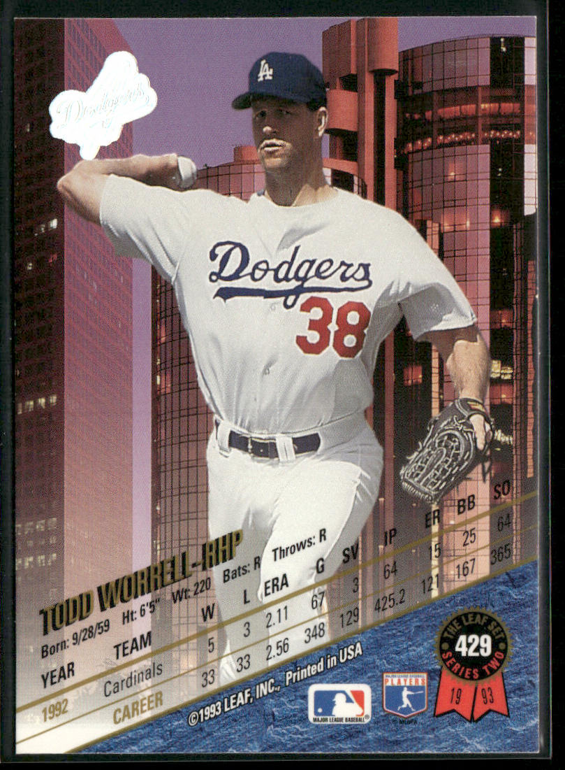 Todd Worrell 1993 Leaf #429 Los Angeles Dodgers