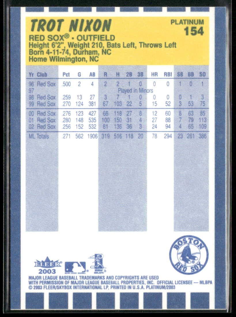 Trot Nixon 2003 Fleer Platinum #154 Boston Red Sox