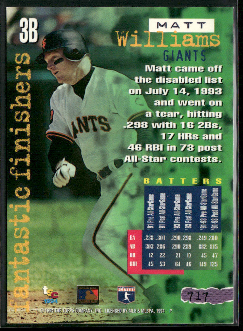 Matt Williams 1994 Stadium Club #717 San Francisco Giants back