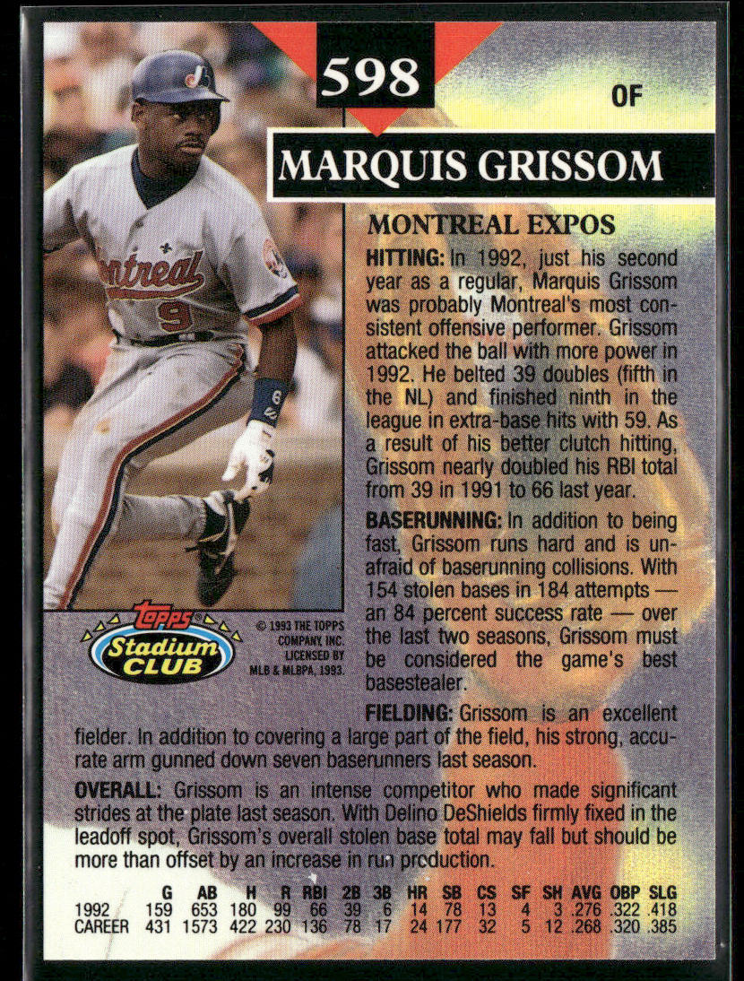 Marquis Grissom 1993 Stadium Club #598 Montreal Expos
