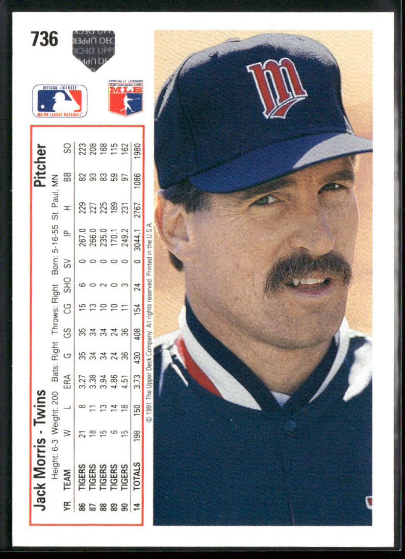 Jack Morris 1991 Upper Deck #736 Minnesota Twins