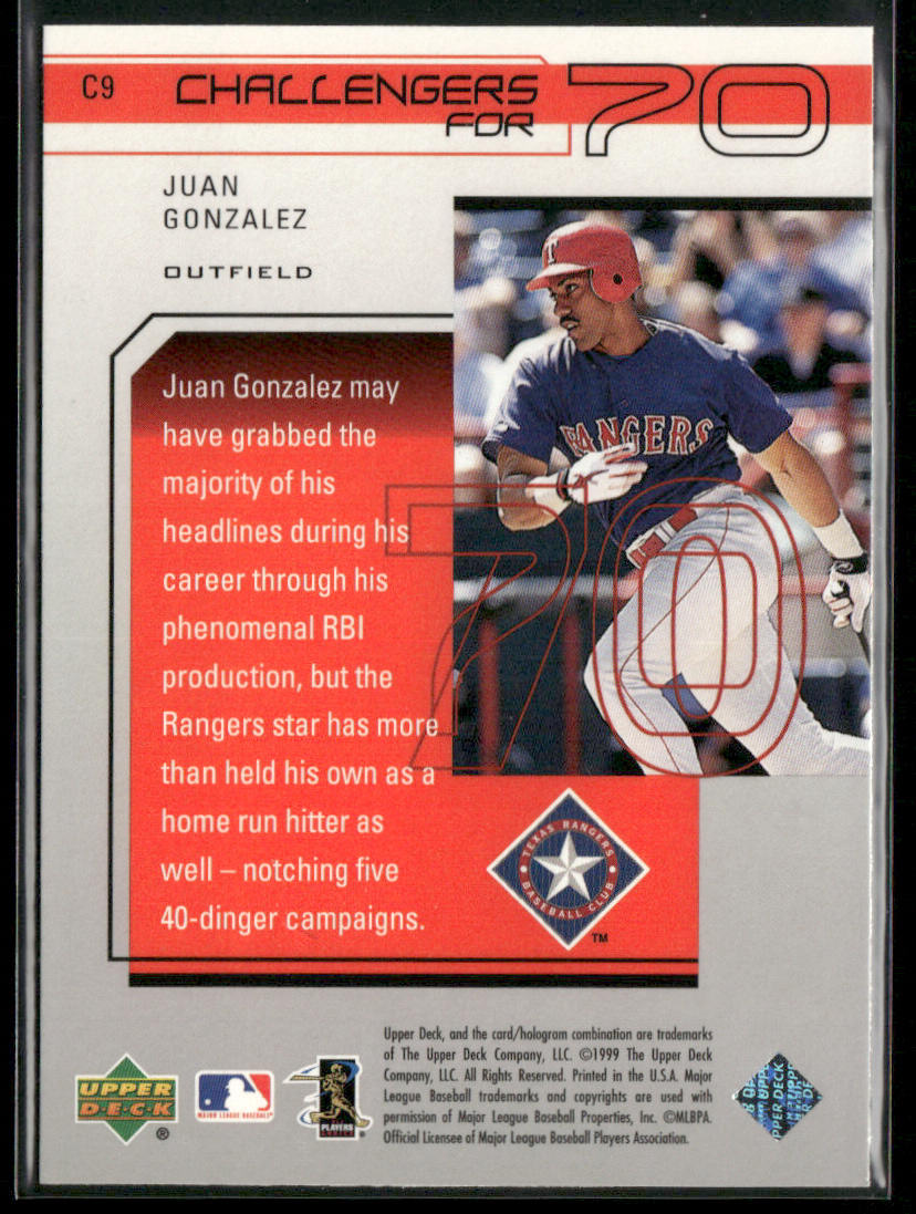 Juan Gonzalez 1999 Upper Deck Challengers for 70 #C9 Texas Rangers