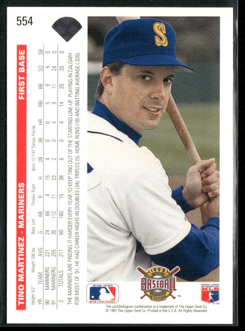 Tino Martinez 1992 Upper Deck #554 Seattle Mariners