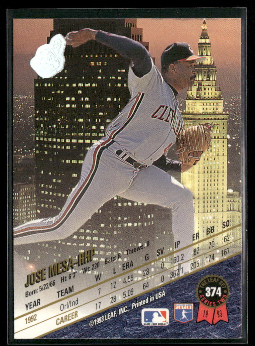 Jose Mesa 1993 Leaf #374 Cleveland Indians