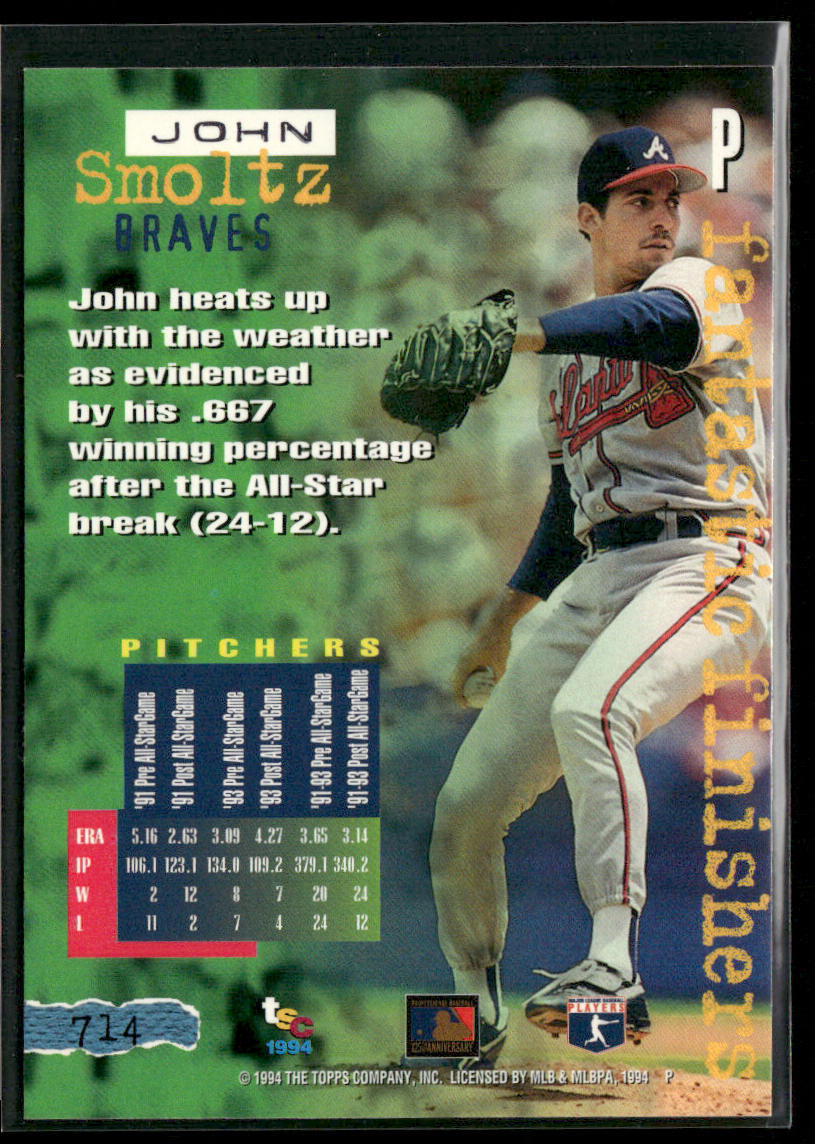John Smoltz 1994 Stadium Club #714 Atlanta Braves back