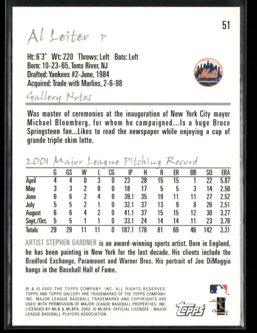 Al Leiter 2002 Topps Gallery #51 New York Mets
