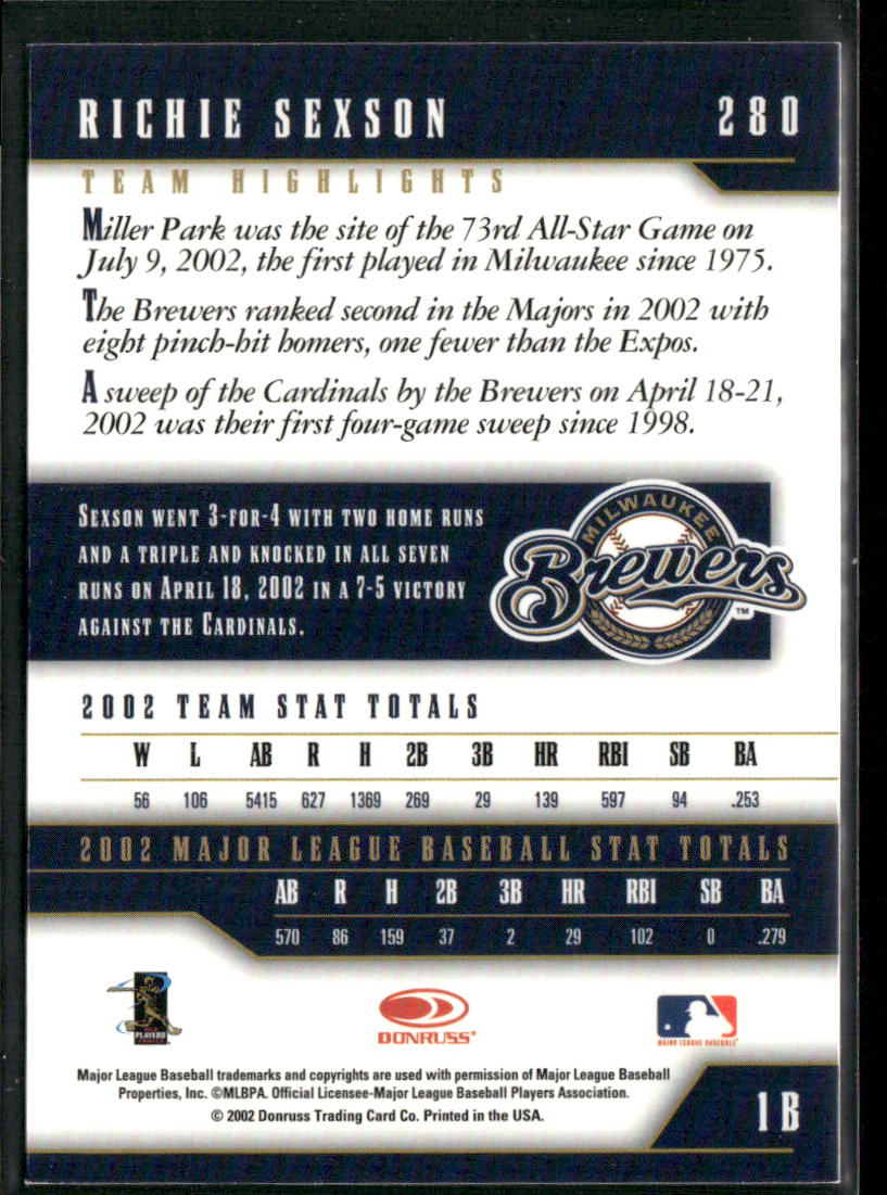 Richie Sexson 2003 Donruss Team Heroes #280 Milwaukee Brewers