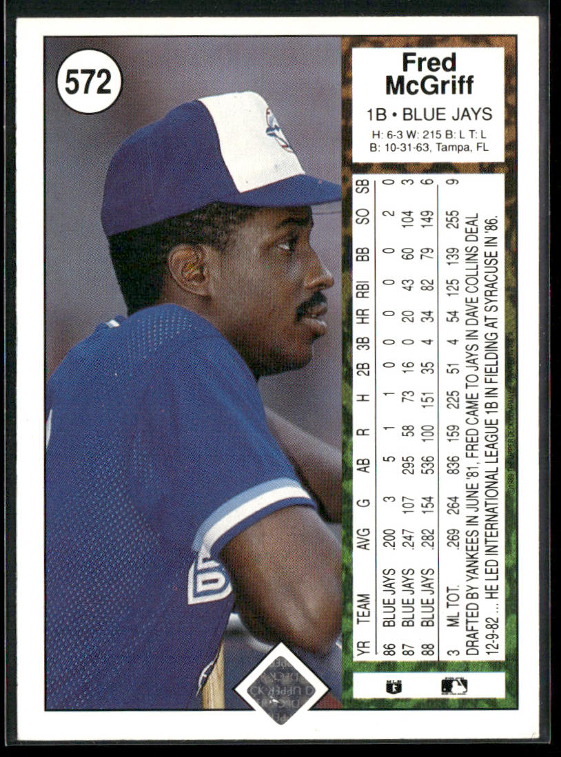 Fred McGriff 1989 Upper Deck #572 Toronto Blue Jays