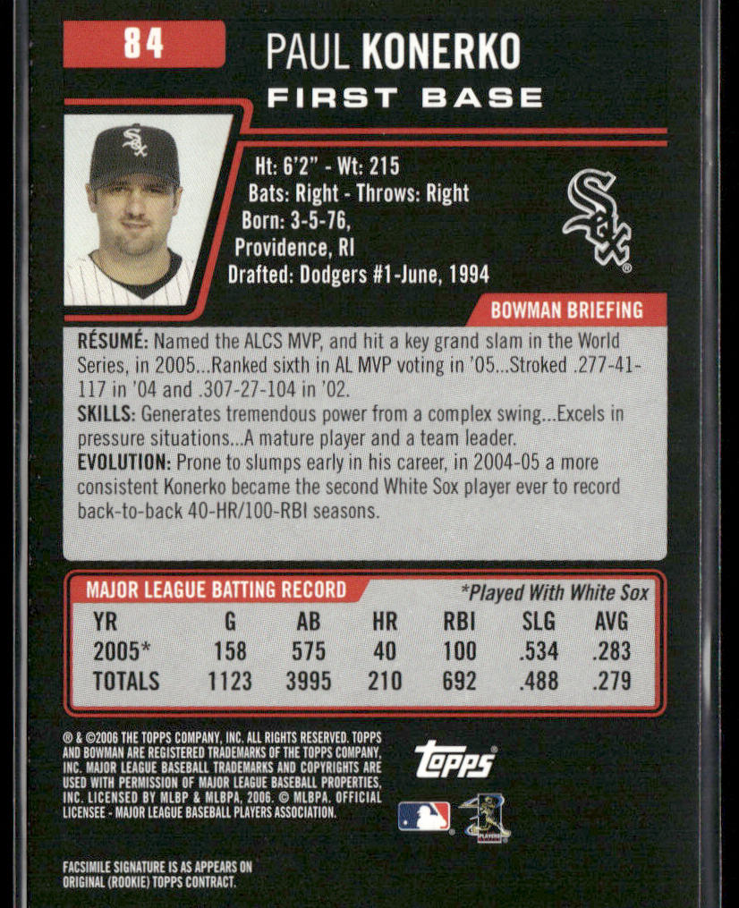 Paul Konerko 2006 Bowman #84 Chicago White Sox