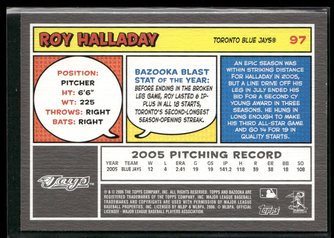 Roy Halladay 2006 Bazooka #97 Toronto Blue Jays back