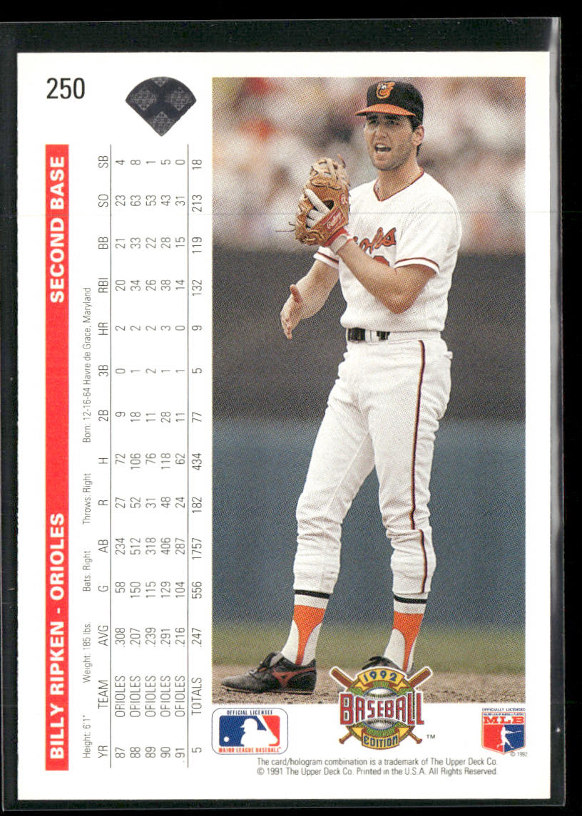 Billy Ripken 1992 Upper Deck #250 Baltimore Orioles