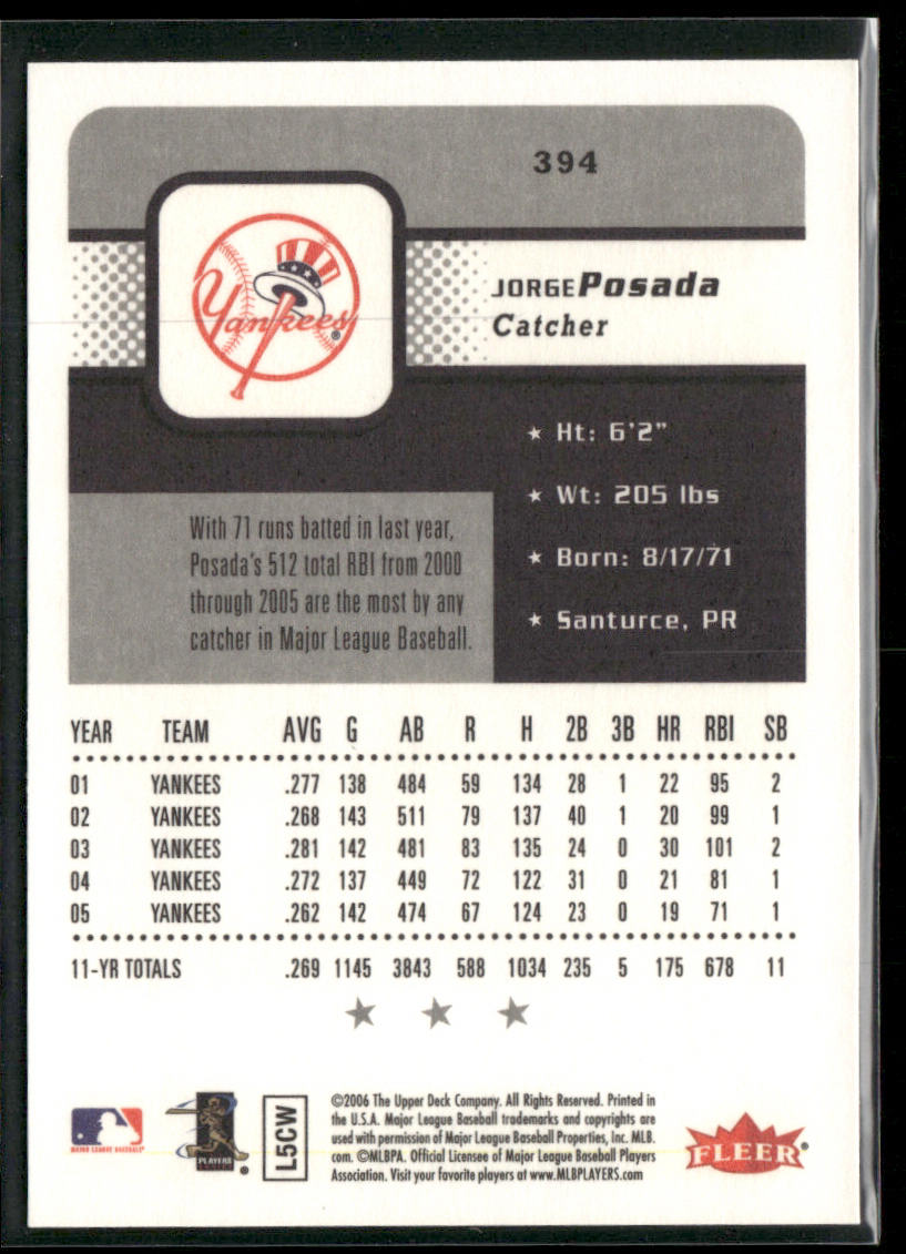Jorge Posada 2006 Fleer #394 New York Yankees